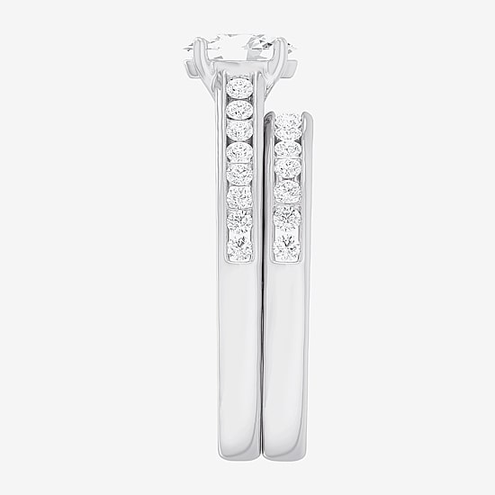 (G-H / Si1-Si2) Womens 1 1/2 CT. T.W. Lab Grown White Diamond 14K Gold Oval Side Stone Bridal Set