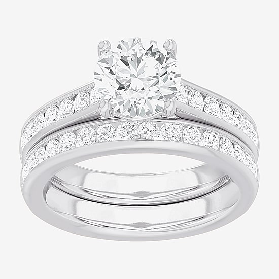 (G-H / Si1-Si2) Womens 3 CT. T.W. Lab Grown White Diamond 14K Gold Round Side Stone Bridal Set