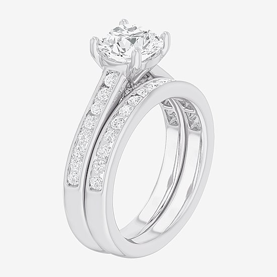 (G-H / Si1-Si2) Womens 3 CT. T.W. Lab Grown White Diamond 14K Gold Round Side Stone Bridal Set