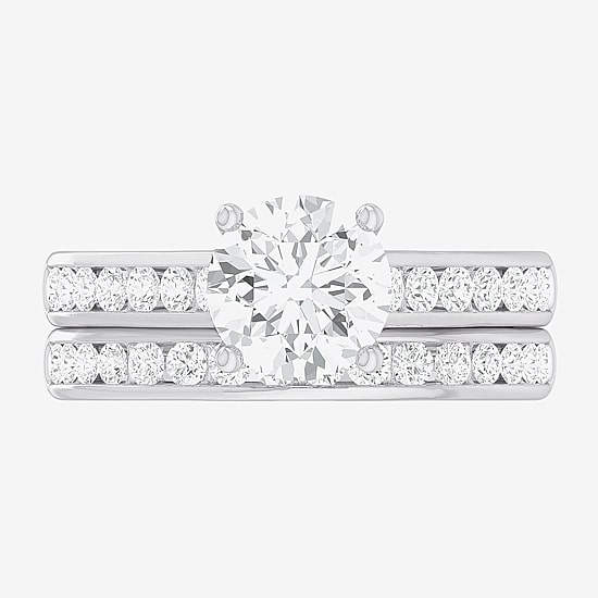 (G-H / Si1-Si2) Womens 3 CT. T.W. Lab Grown White Diamond 14K Gold Round Side Stone Bridal Set