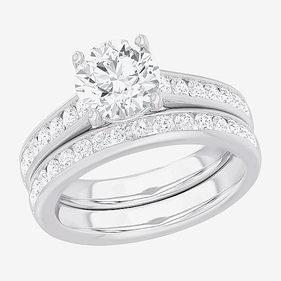 (G-H / Si1-Si2) Womens 3 CT. T.W. Lab Grown White Diamond 14K Gold Round Side Stone Bridal Set
