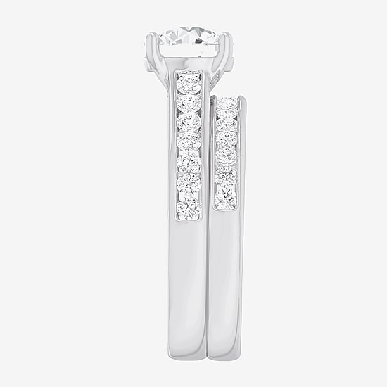 (G-H / Si1-Si2) Womens 3 CT. T.W. Lab Grown White Diamond 14K Gold Round Side Stone Bridal Set