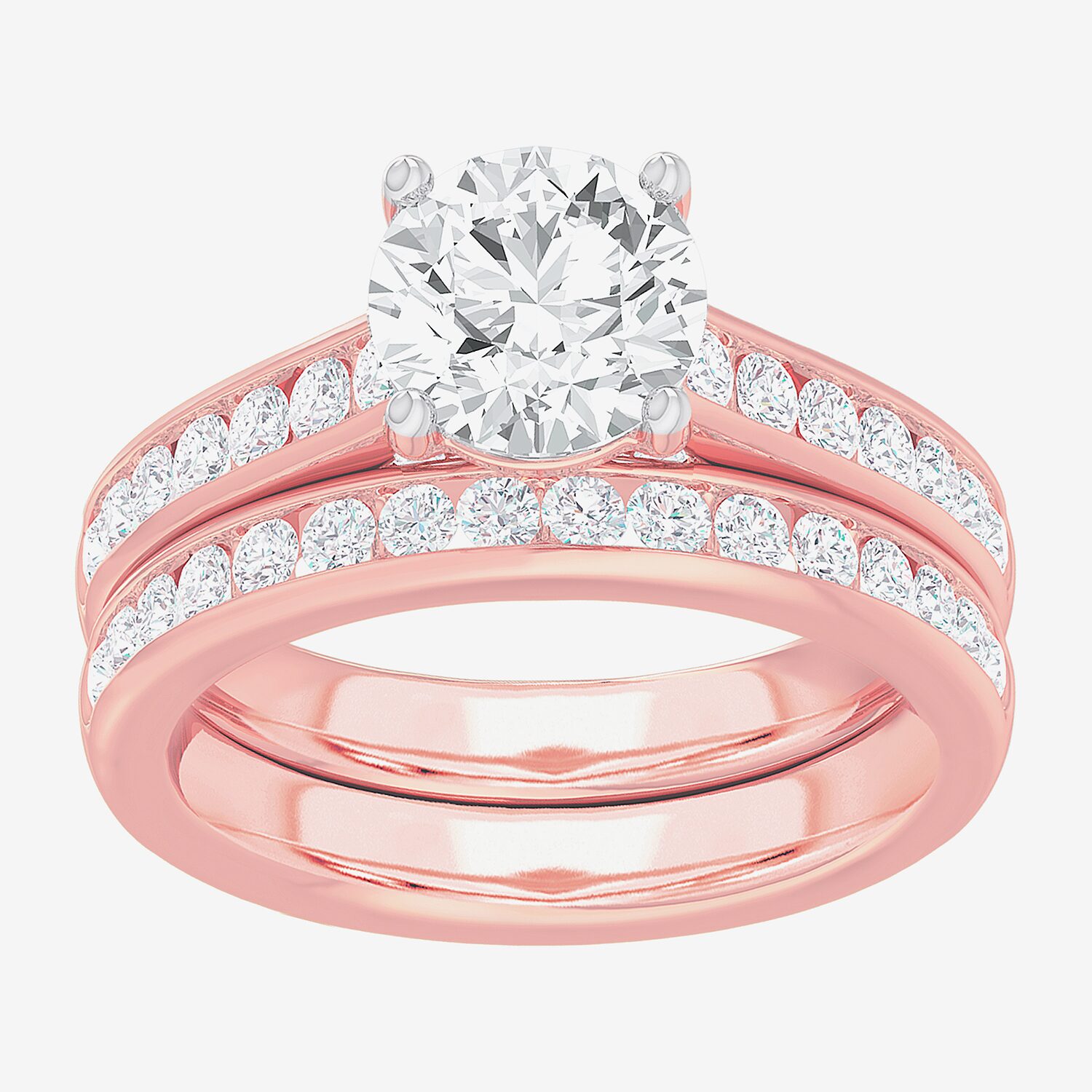 (G-H / Si1-Si2) Womens 3 CT. T.W. Lab Grown White Diamond 14K Gold Round Side Stone Bridal Set