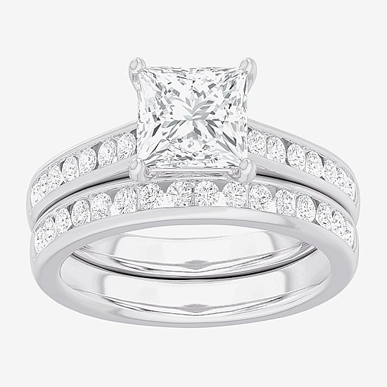 (G-H / Si1-Si2) Womens 3 CT. T.W. Lab Grown White Diamond 14K Gold Side Stone Bridal Set