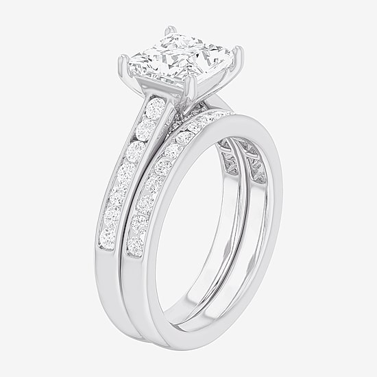 (G-H / Si1-Si2) Womens 3 CT. T.W. Lab Grown White Diamond 14K Gold Side Stone Bridal Set