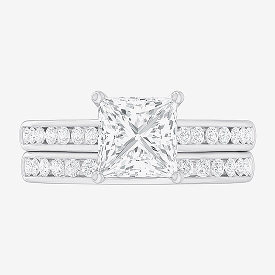 (G-H / Si1-Si2) Womens 3 CT. T.W. Lab Grown White Diamond 14K Gold Side Stone Bridal Set