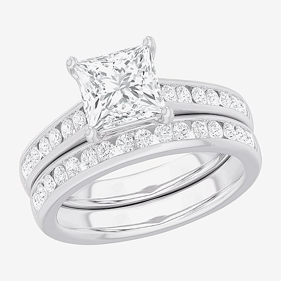 (G-H / Si1-Si2) Womens 3 CT. T.W. Lab Grown White Diamond 14K Gold Side Stone Bridal Set