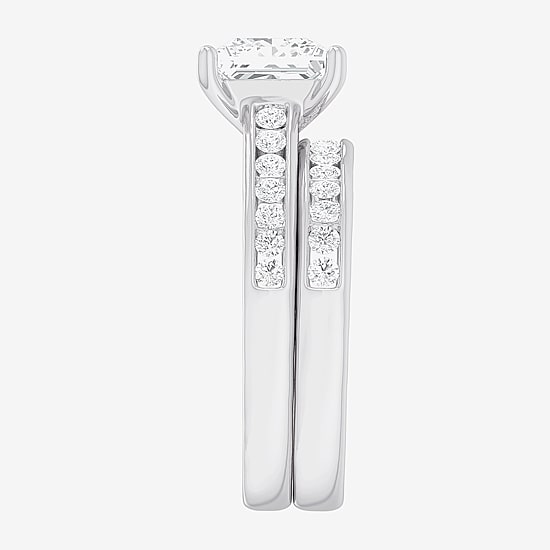 (G-H / Si1-Si2) Womens 3 CT. T.W. Lab Grown White Diamond 14K Gold Side Stone Bridal Set
