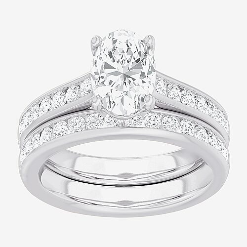 (G-H / Si1-Si2) Womens 3 CT. T.W. Lab Grown White Diamond 14K Gold Oval Side Stone Bridal Set, 8, White