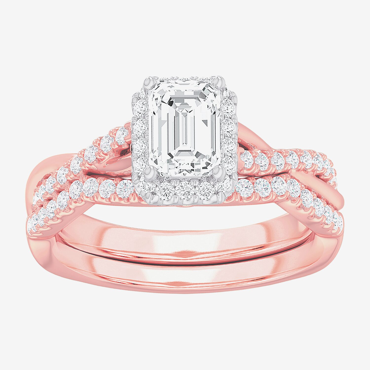 G-H / Si1-Si2) Womens / CT. T.W. Lab Grown White Diamond 14K Gold Side Stone Halo Bridal Set