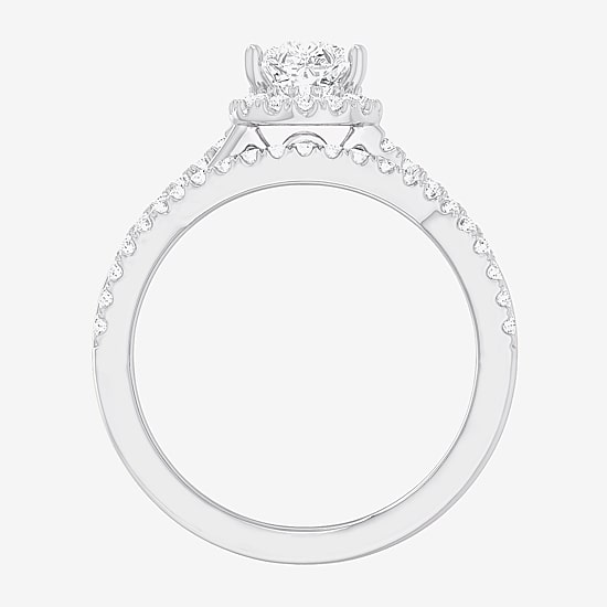 (G-H / Si1-Si2) Womens 1 1/6 CT. T.W. Lab Grown White Diamond 14K Gold Pear Side Stone Halo Bridal Set