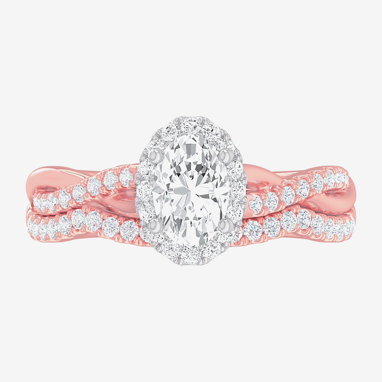 G-H / Si1-Si2) Womens / CT. T.W. Lab Grown White Diamond 14K Gold Oval Side Stone Halo Bridal Set
