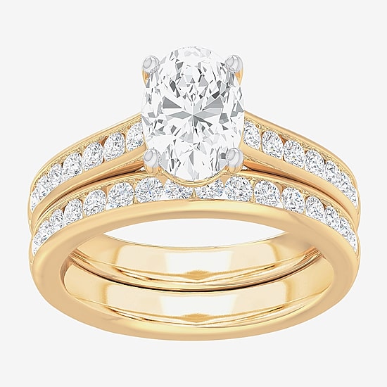 (G-H / Si1-Si2) Womens 3 CT. T.W. Lab Grown White Diamond 14K Gold Oval Side Stone Bridal Set