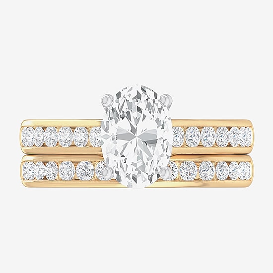 (G-H / Si1-Si2) Womens 3 CT. T.W. Lab Grown White Diamond 14K Gold Oval Side Stone Bridal Set