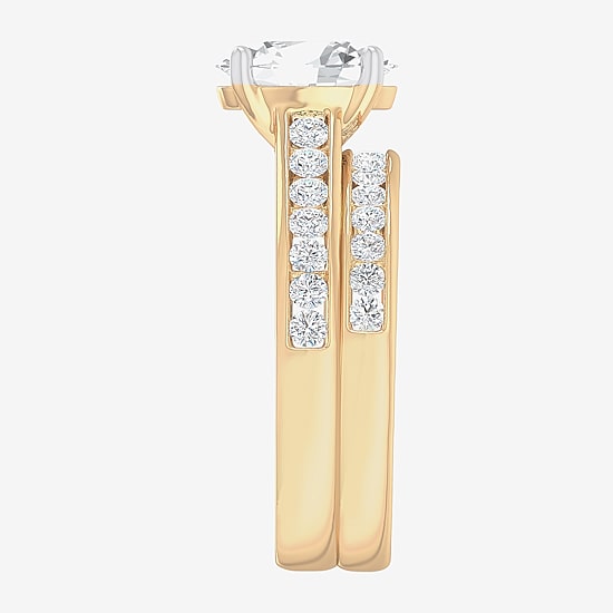 (G-H / Si1-Si2) Womens 3 CT. T.W. Lab Grown White Diamond 14K Gold Oval Side Stone Bridal Set