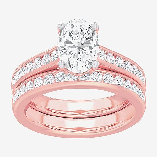 (G-H / Si1-Si2) Womens 3 CT. T.W. Lab Grown White Diamond 14K Gold Oval Side Stone Bridal Set, 8, Rose