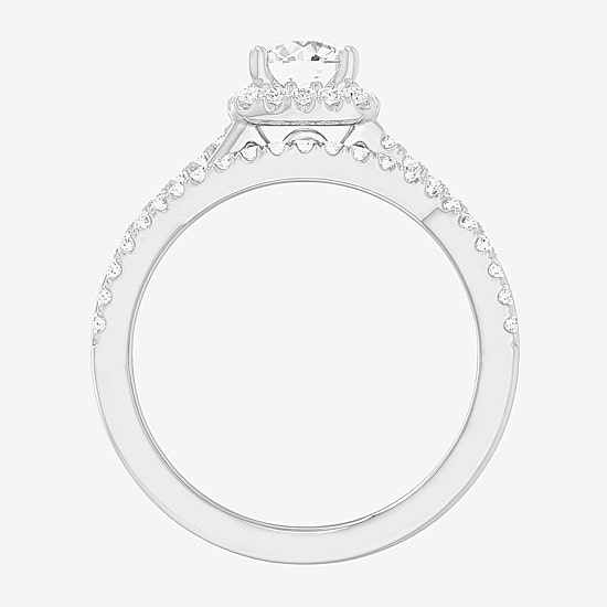 (G-H / Si1-Si2) Womens 1 1/6 CT. T.W. Lab Grown White Diamond 14K Gold Cushion Side Stone Halo Bridal Set