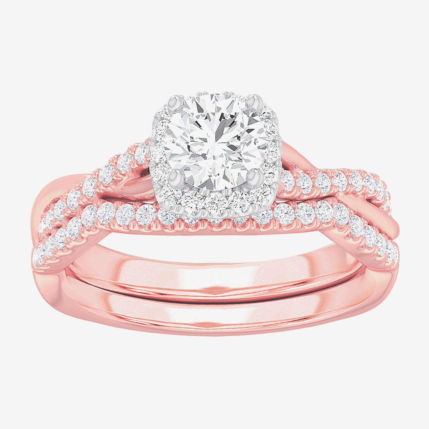 G-H / Si1-Si2) Womens 1 1/ CT. T.W. Lab Grown White Diamond 14K Gold Cushion Side Stone Halo Bridal Set