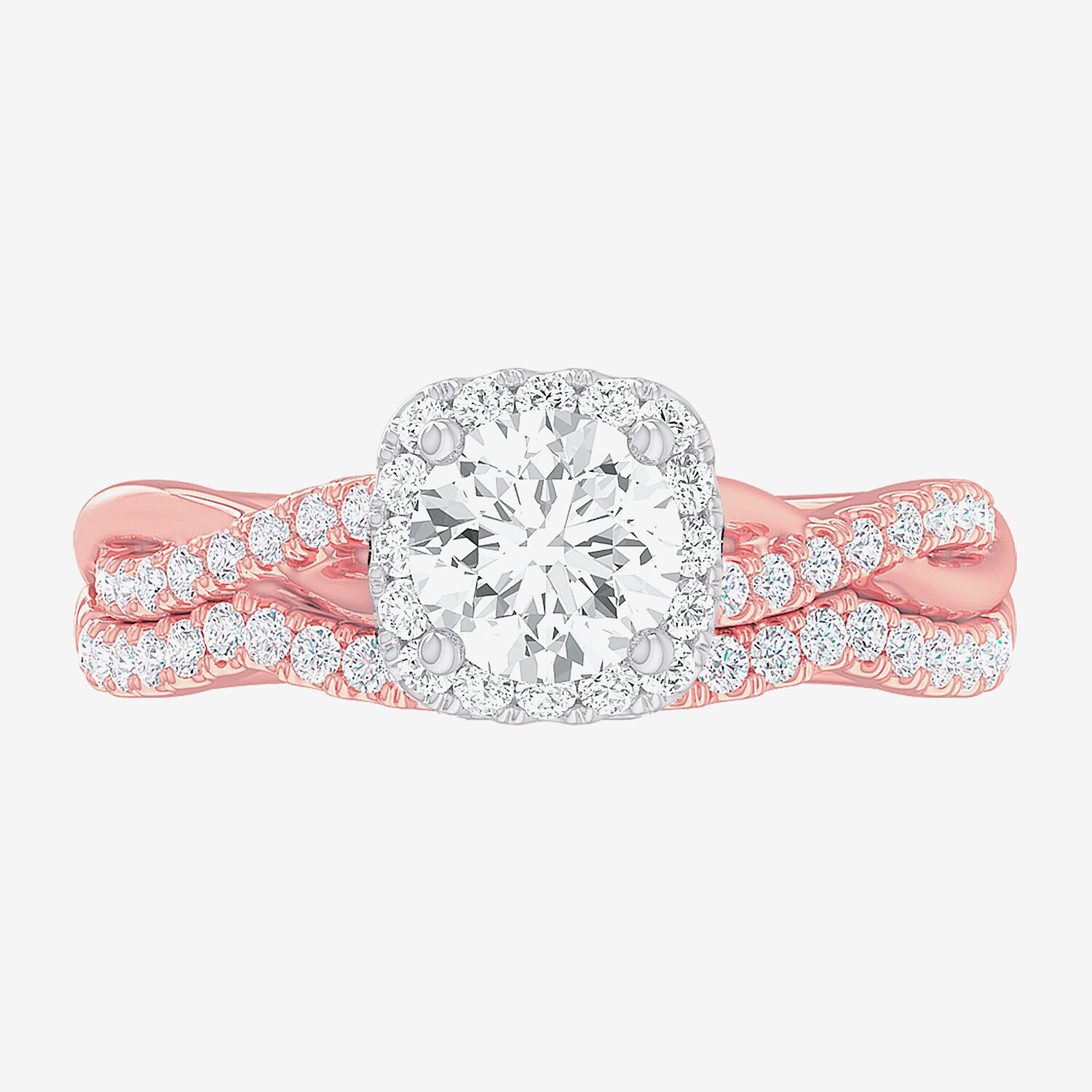G-H / Si1-Si2) Womens 1 1/ CT. T.W. Lab Grown White Diamond 14K Gold Cushion Side Stone Halo Bridal Set
