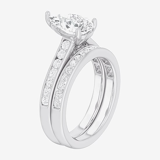 (G-H / Si1-Si2) Womens 3 CT. T.W. Lab Grown White Diamond 14K Gold Pear Side Stone Bridal Set