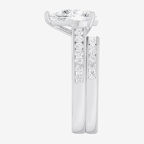 (G-H / Si1-Si2) Womens 3 CT. T.W. Lab Grown White Diamond 14K Gold Pear Side Stone Bridal Set