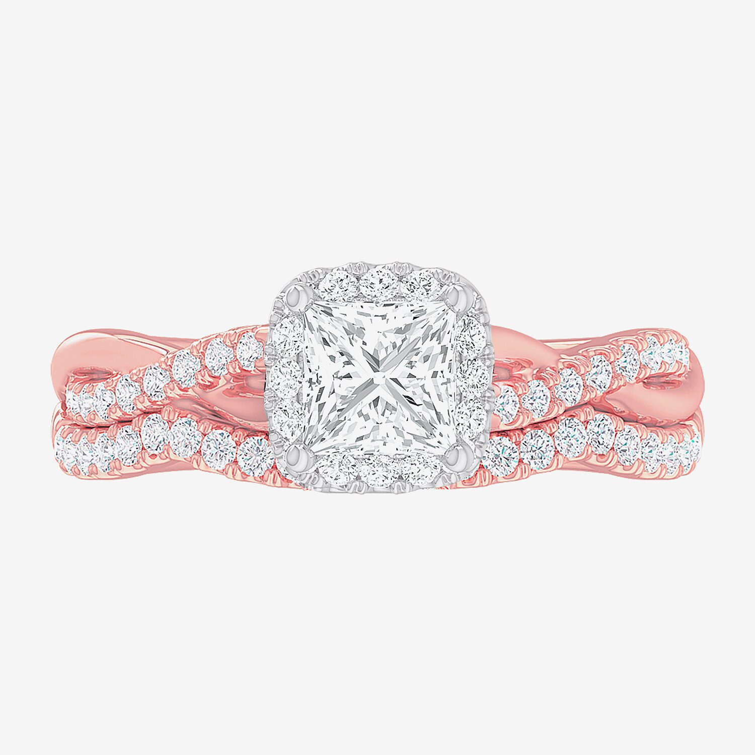 (G-H / Si1-Si2) Womens 1 1/6 CT. T.W. Lab Grown White Diamond 14K Gold Cushion Side Stone Halo Bridal Set