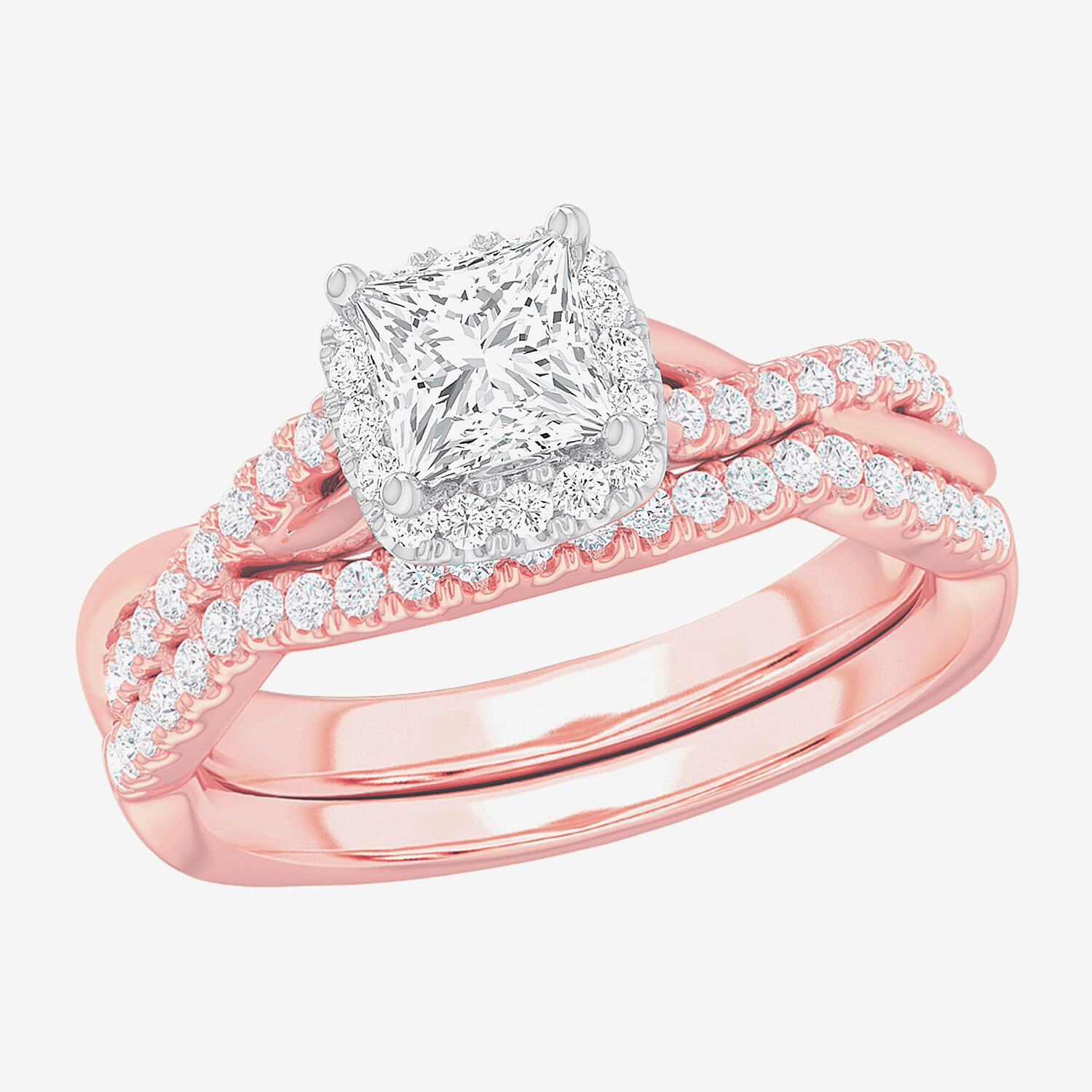 (G-H / Si1-Si2) Womens 1 1/6 CT. T.W. Lab Grown White Diamond 14K Gold Cushion Side Stone Halo Bridal Set