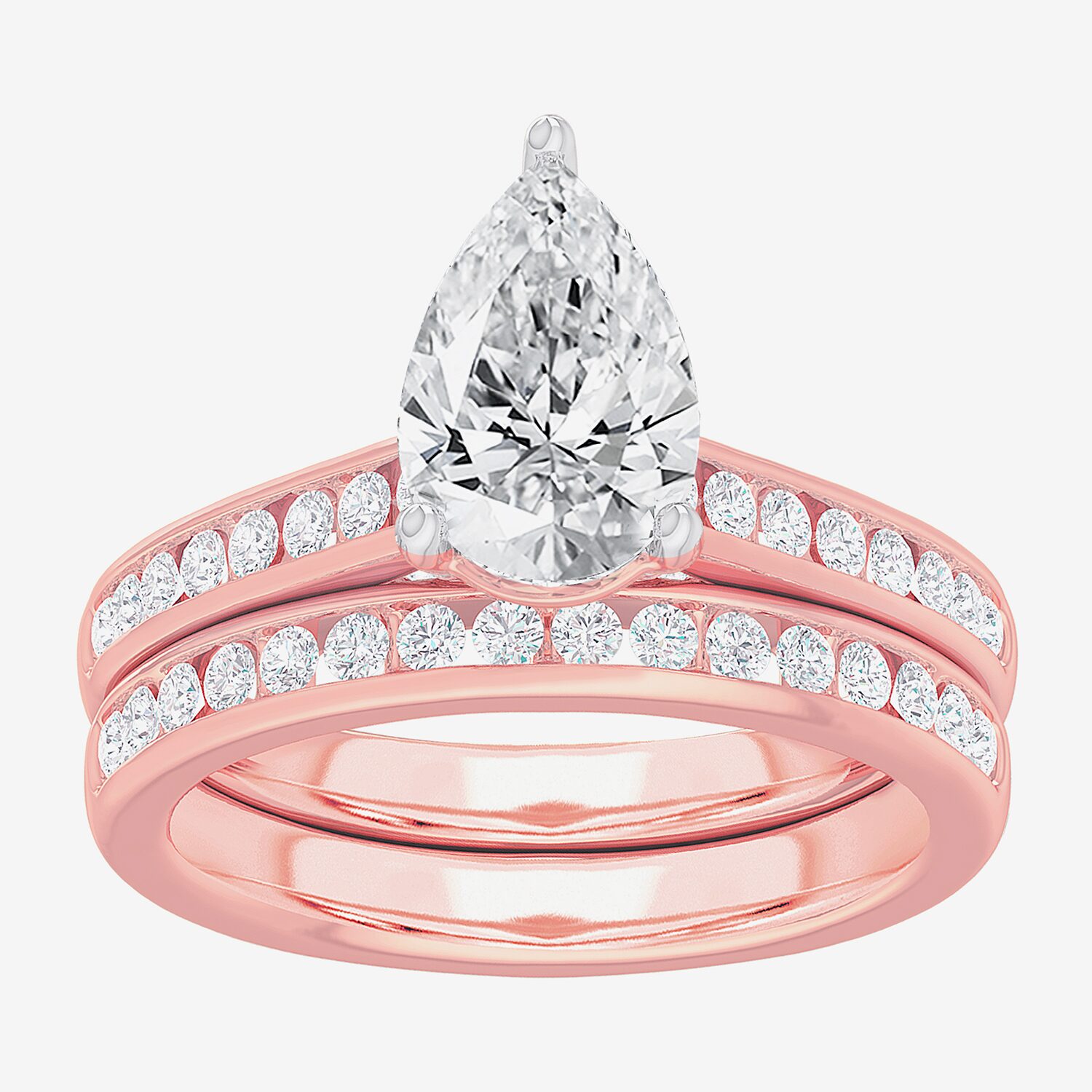 (G-H / Si1-Si2) Womens 3 CT. T.W. Lab Grown White Diamond 14K Gold Pear Side Stone Bridal Set