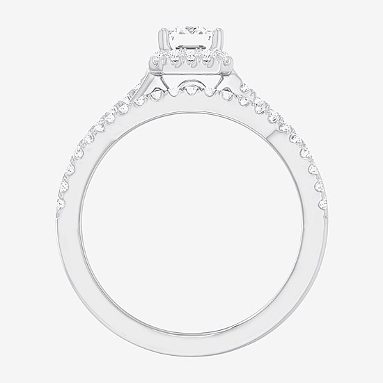 (G-H / Si1-Si2) Womens 1 1/6 CT. T.W. Lab Grown White Diamond 14K Gold Side Stone Halo Bridal Set