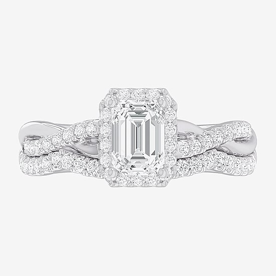 (G-H / Si1-Si2) Womens 1 1/6 CT. T.W. Lab Grown White Diamond 14K Gold Side Stone Halo Bridal Set