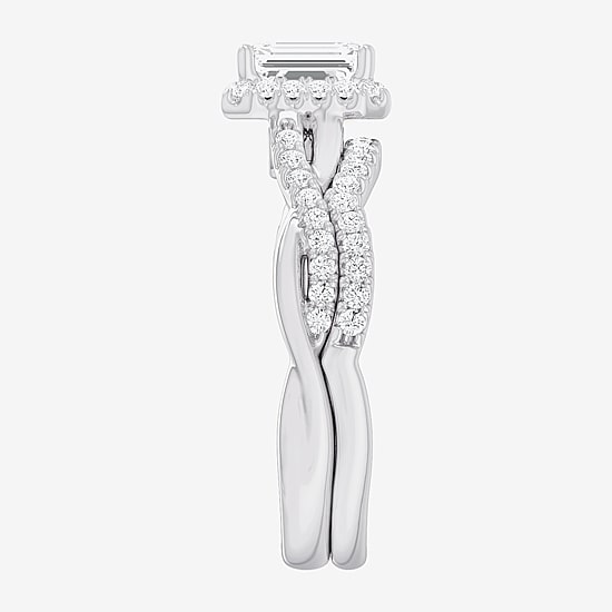(G-H / Si1-Si2) Womens 1 1/6 CT. T.W. Lab Grown White Diamond 14K Gold Side Stone Halo Bridal Set
