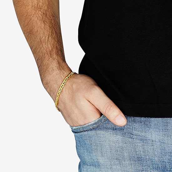 Made in Italy Mens 10K Gold Semisolid Link Chain Bracelet