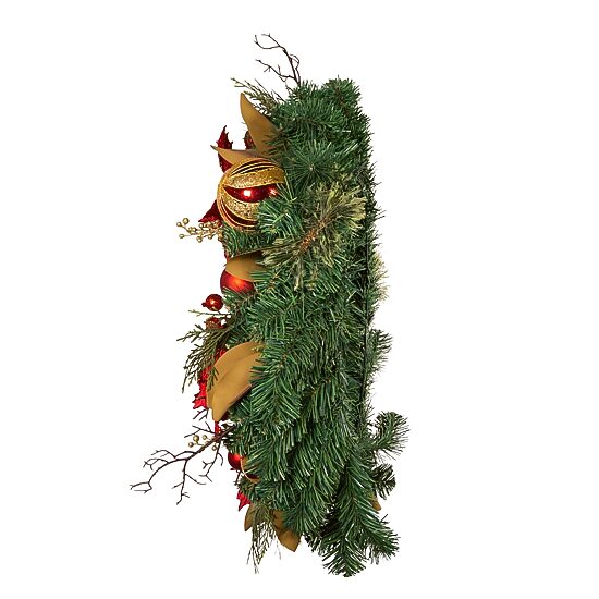 Kurt Adler 30 Inch Unlit Red & Gold Poinsettia Wreath