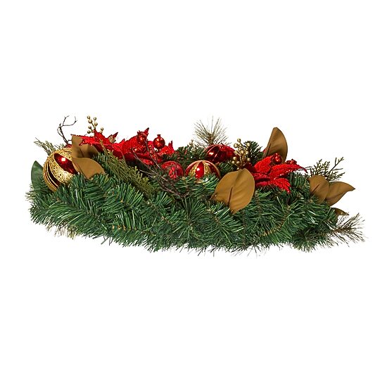 Kurt Adler 30 Inch Unlit Red & Gold Poinsettia Wreath