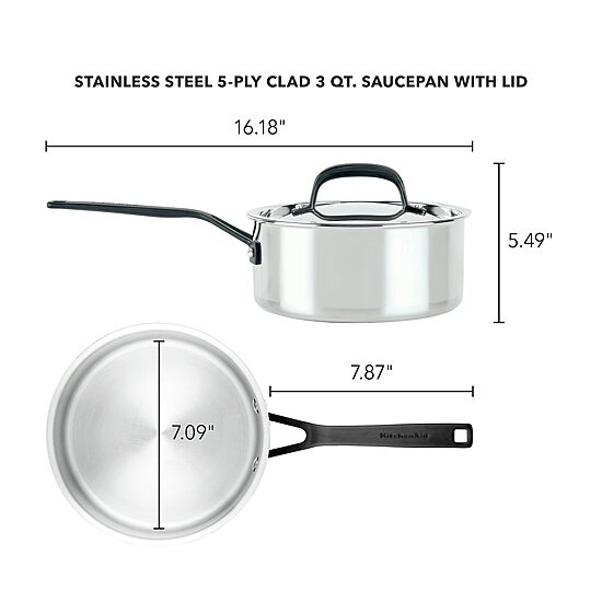 KitchenAid 5-Ply Clad Stainless Steel 3-qt. Sauce Pan with Lid