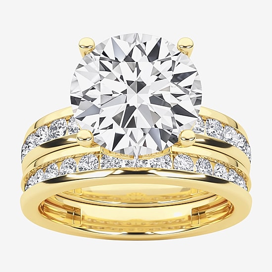 Grown Gorgeous Vs2, F Womens 4 1/4 CT. T.W. Lab Grown White Diamond 14K Gold or Platinum Round Side Stone Bridal Set