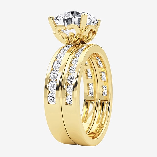 Grown Gorgeous Vs2, F Womens 4 1/4 CT. T.W. Lab Grown White Diamond 14K Gold or Platinum Round Side Stone Bridal Set