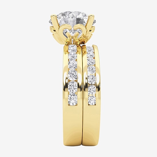 Grown Gorgeous Vs2, F Womens 4 1/4 CT. T.W. Lab Grown White Diamond 14K Gold or Platinum Round Side Stone Bridal Set