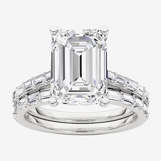 Grown Gorgeous Womens 4 CT. T.W. Lab Grown White Diamond 14K Gold or Platinum Emerald-cut Side Stone Bridal Set