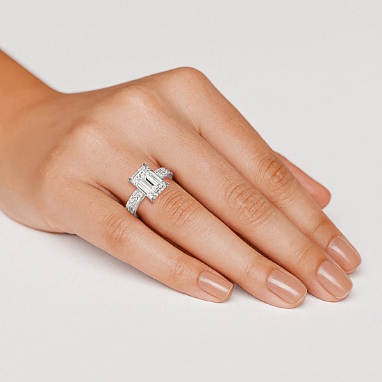 Grown Gorgeous Womens 4 CT. T.W. Lab Grown White Diamond 14K Gold or Platinum Emerald-cut Side Stone Bridal Set