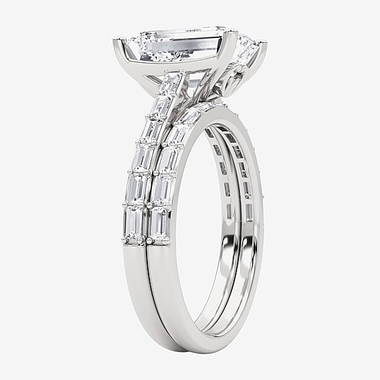 Grown Gorgeous Womens 4 CT. T.W. Lab Grown White Diamond 14K Gold or Platinum Emerald-cut Side Stone Bridal Set