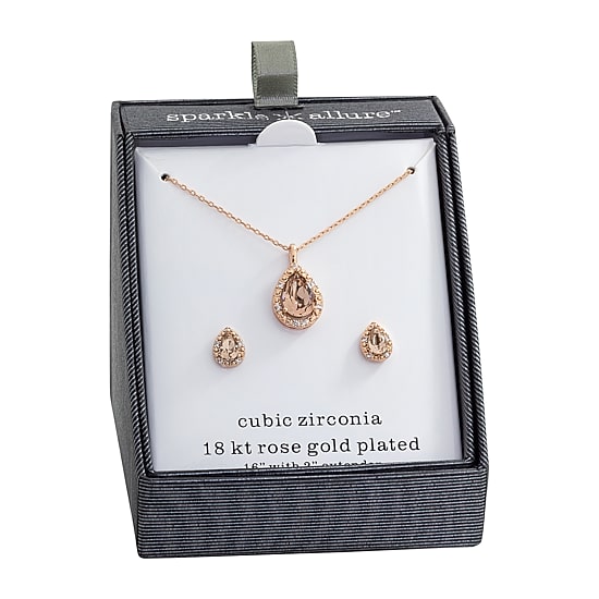 Sparkle Allure Womens Pink Crystal 18K Rose Gold Over Brass Pear 2-pc. Jewelry Set