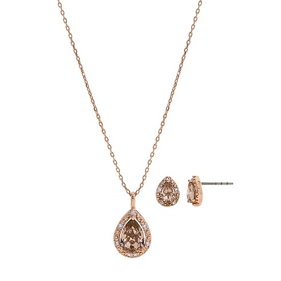 Sparkle Allure Womens Pink Crystal 18K Rose Gold Over Brass Pear 2-pc. Jewelry Set