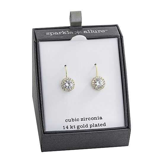 Sparkle Allure Womens Crystal 14K Gold Over Brass Round Drop Earrings