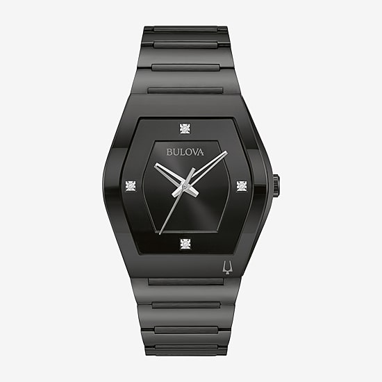 Bulova Modern Gemini Mens Diamond Accent Black Stainless Steel Bracelet Watch 98d177