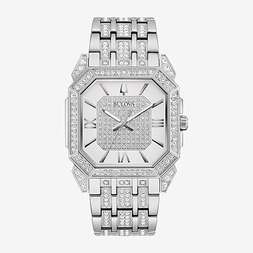Bulova Octava Mens Crystal Accent Silver Tone Stainless Steel Bracelet Watch 96a285, One Size