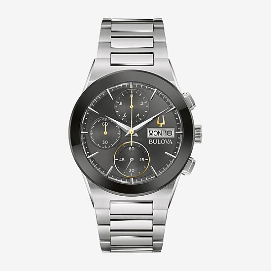 Bulova Modern Millennia Mens Chronograph Silver Tone Stainless Steel Bracelet Watch 96c149