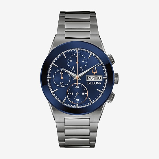 Bulova Modern Millennia Mens Chronograph Gray Stainless Steel Bracelet Watch 98c143