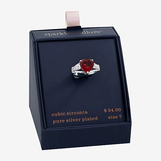 Sparkle Allure Womens Red Cubic Zirconia Pure Silver Over Brass Heart Solitaire Engagement Ring