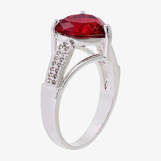 Sparkle Allure Womens Red Cubic Zirconia Pure Silver Over Brass Heart Solitaire Engagement Ring
